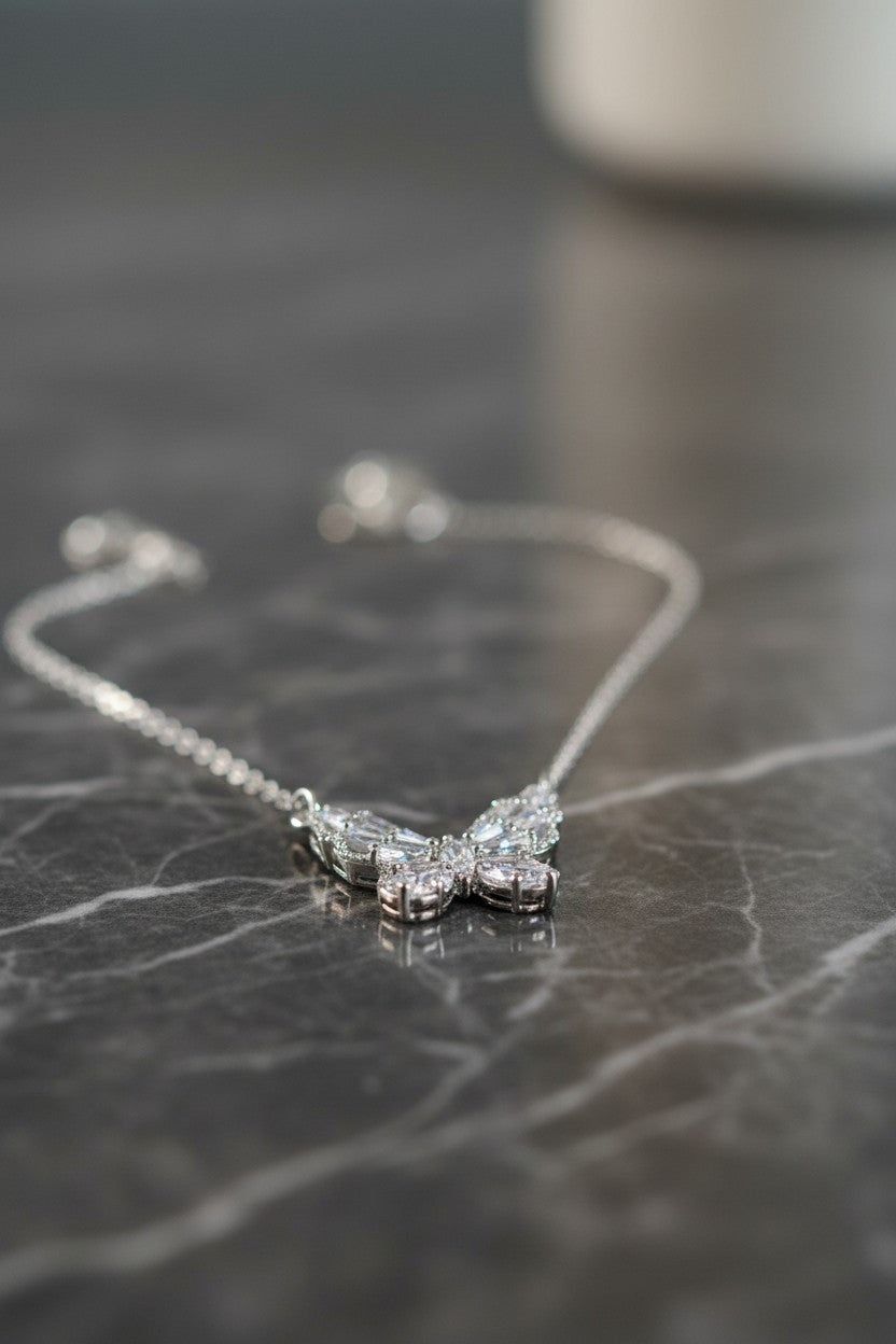 Silver Plated Crystal Butterfly Pendant Necklace with Gift Box for Women