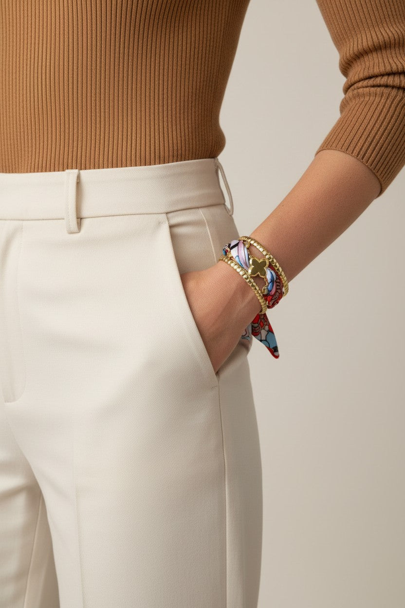 Wild Monarch Leopard Ribbon Stainless Steel Cuff Bracelet